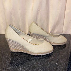 Beige Canvas Wedges